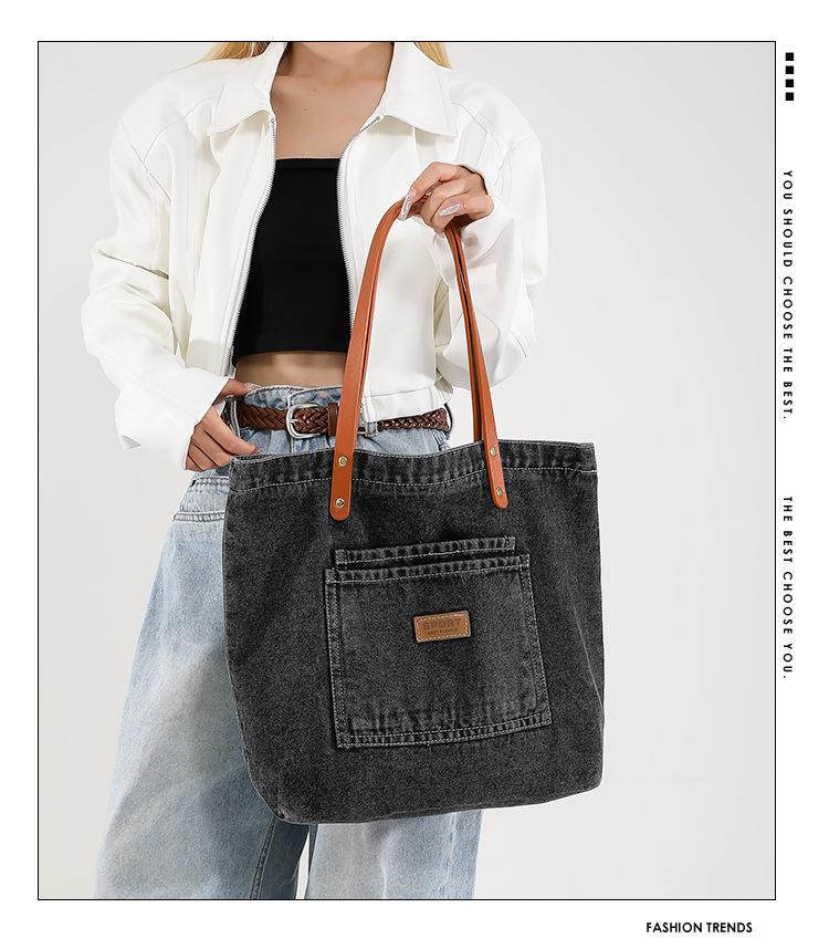 Korean Style Versatile Denim Tote & Crossbody Bag - 2025, Large Capacity Women's Casual Commuter Trend.