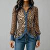 Chemise Décontractée Manches Longues Col Ras Col Rond Imprimé Léopard Patchwork pour Femme Taille S