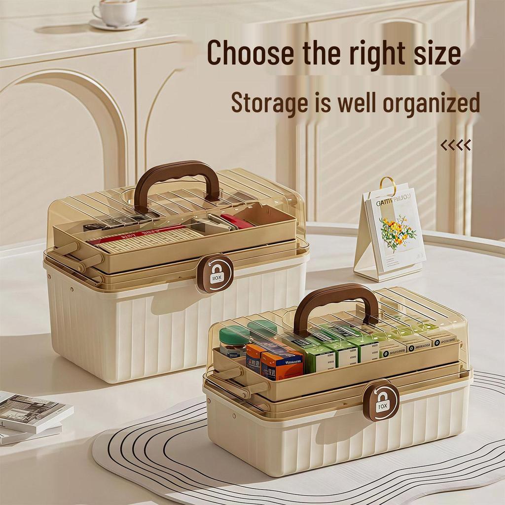 Cream-colored Multi-layer Medicine Storage Box, Large Capacity for Families