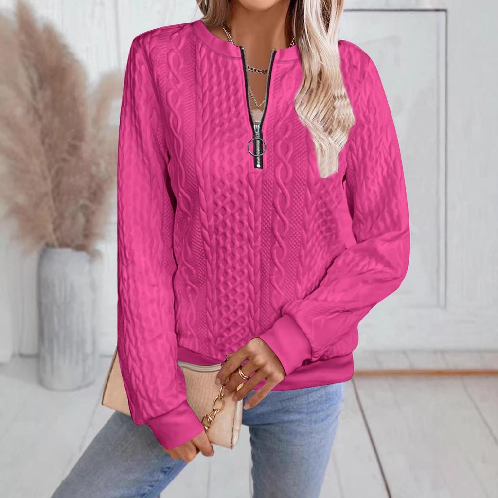 2025 Autumn/Winter Women's Casual Zipper Long Sleeve Sweatshirt with Stylish Neckline