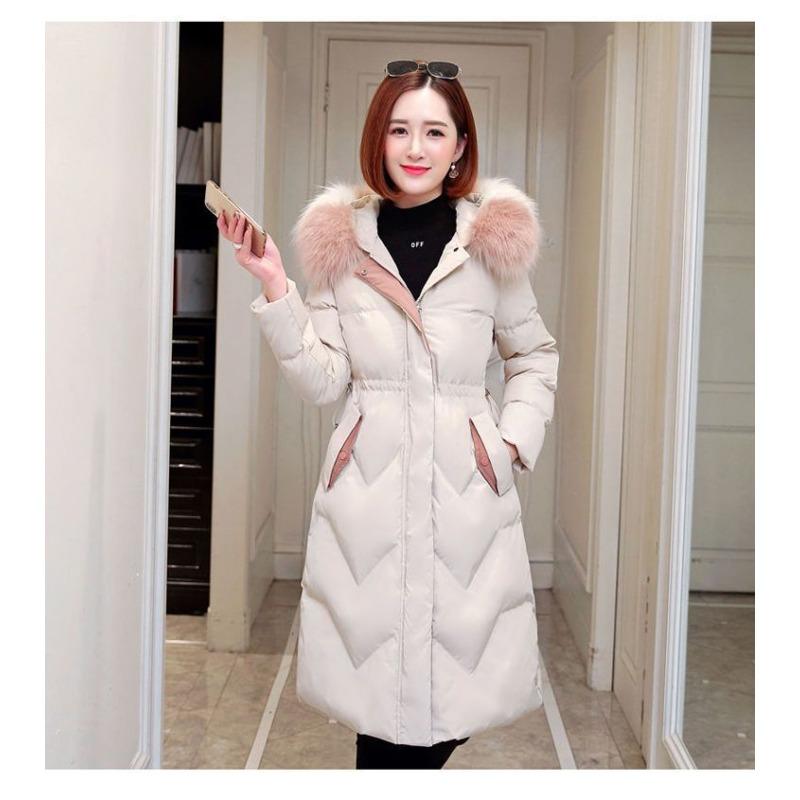 Baumwollgepolsterte, lange, knielange Baumwolljacke für Damen, neue koreanische Version der Jacke, tailliert zum Abnehmen und Verdicken, Winter-Ins-Baumwolljacke