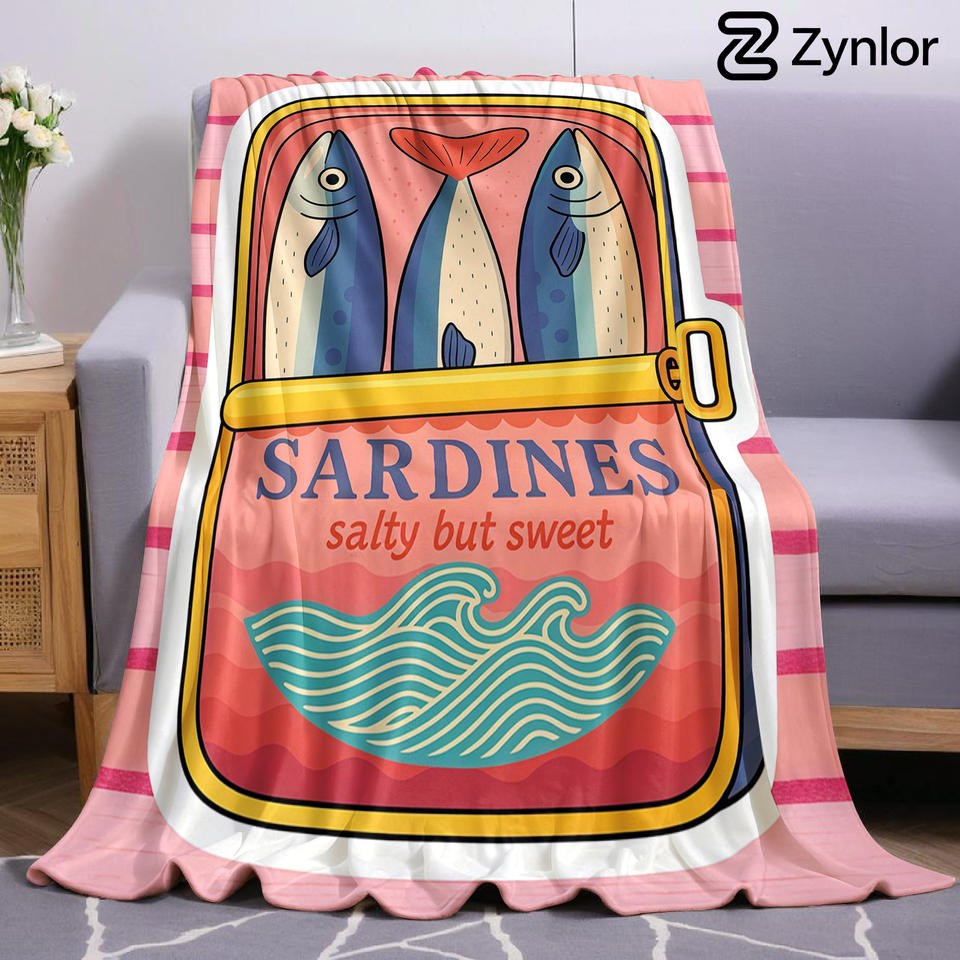 Sardine Can Cartoon Anime Print Flannel Blanket Soft Warm Throw for Kids Bedroom Sofa Bed Christmas Office Car