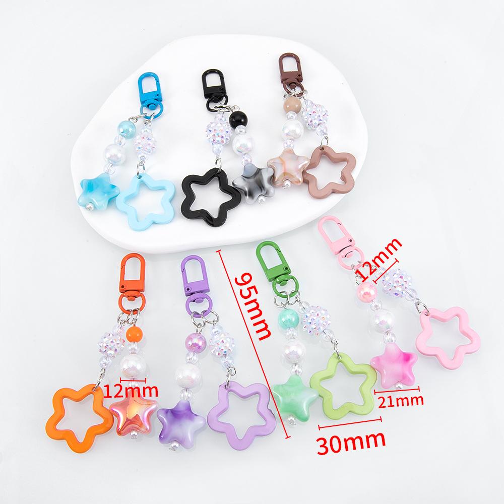 1pc 2pcs Hollow Star Charm Bag Phone Strap Pendant Colorful Acrylic Beads Keychain Accessories Cellphone Lanyard Keyring Jewelry