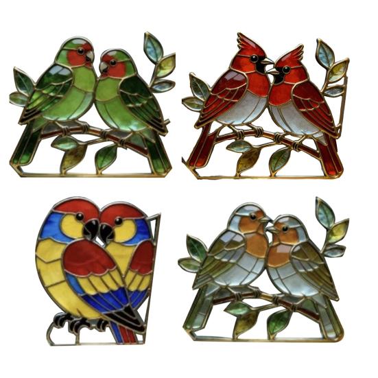 Ptačí lapač slunce Vitrážové Akrylové Okenní Ozdoby s Okrajem z Měděné Fólie Dárky pro Ženy Mámu Babičku Milovníky Ptáků