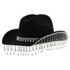 Men's and Women's Cowboy Hats, Panamanian Top Hats, Three-dimensional Round Gemstones, Round Diamonds with Rhinestone Tassels, Wedding Gifts