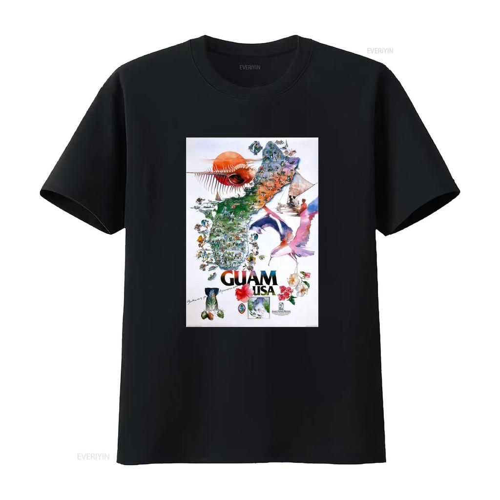 Retro Watercolor Guam Tropical Island Travel Print Casual T Shirt Vintage Washed Streetwear Fashion Breathable Stylish