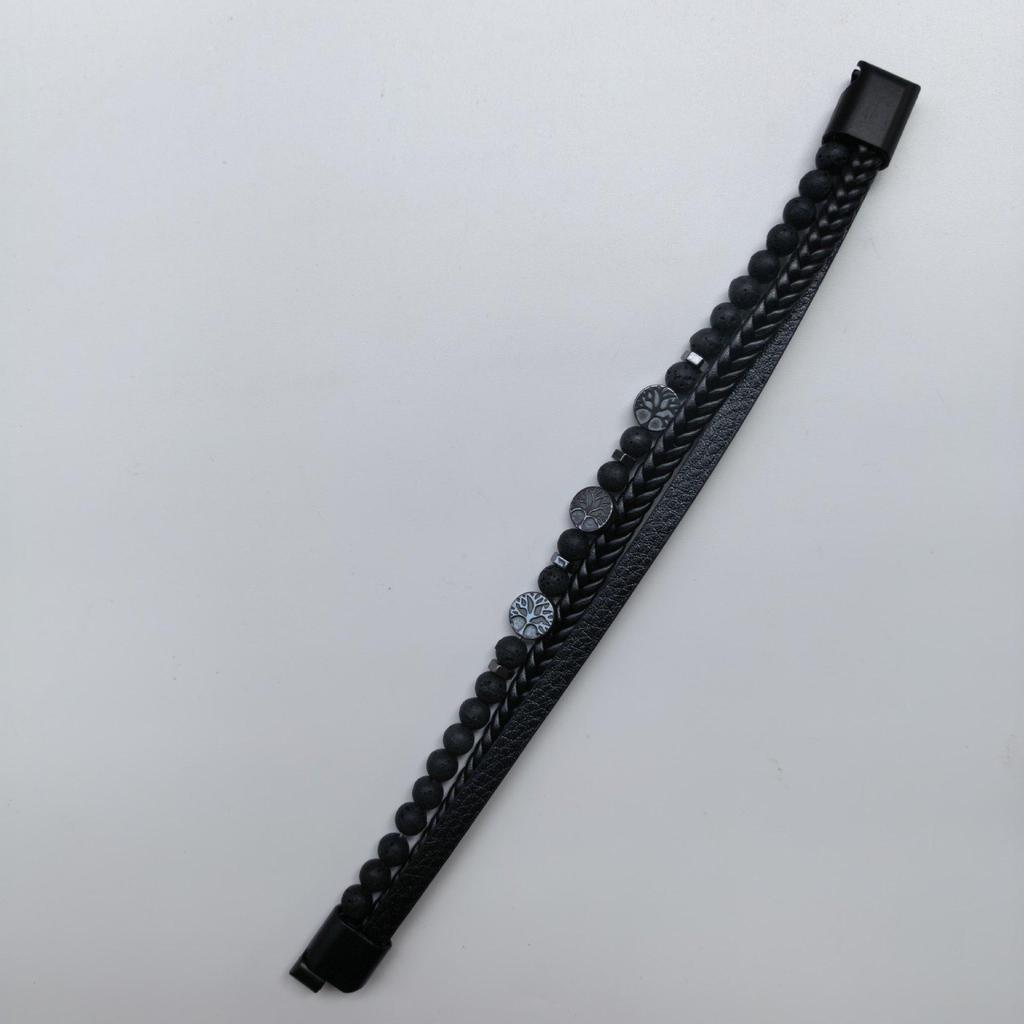 Men's Multi-layer Handwoven Leather Bracelet with Natural Stone Hematite