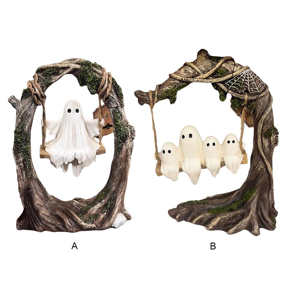 Halloween Swing Ghost Ornament White Ghost Sculptures White Ghost Swing Decorations for Tabletop Centerpiece