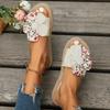 Dames Slippers met Bloemendecoratie - Casual Open Teen Comfort Slides, Wit met Gele Middenstukken, EVA Zool, Zomer Strandkleding, Casual Schoenen