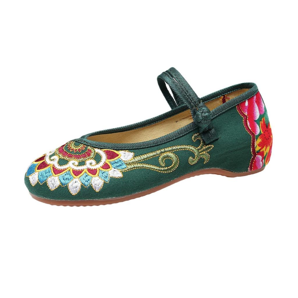 Ethnic Style, National Style Canvas Embroidered Cloth Shoes, Women's Shoes, Single Shoes One-word Buckle Low-heeled Mother Shoes