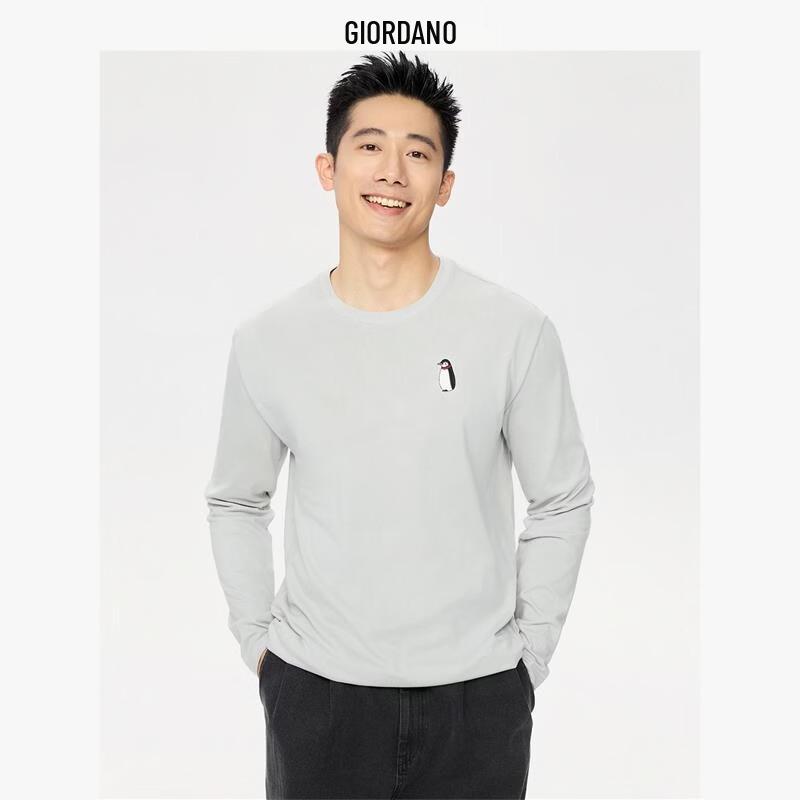 GIORDANO Men's Embroidered Cotton Long Sleeve T-Shirt