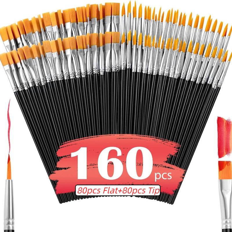 100/130/160/180/200Pcs Professional Art Brushes Set Nylon Hair Flat Round Paint Brushes for Acrylic Watercolor Painting