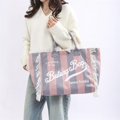 Bolso Tote Rayado para Mujer Color Contraste Letra Gran Capacidad Bolso de Hombro Bolso de Axila para Viajeros