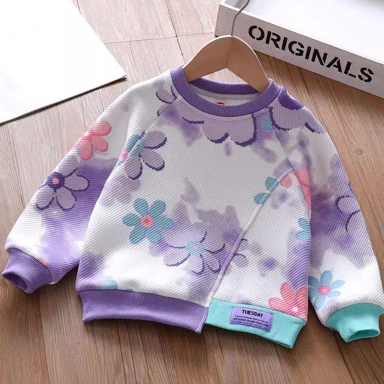 Girls Floral Gradient Long Sleeve Sweatshirt Spring Autumn Casual Korean Baby Top