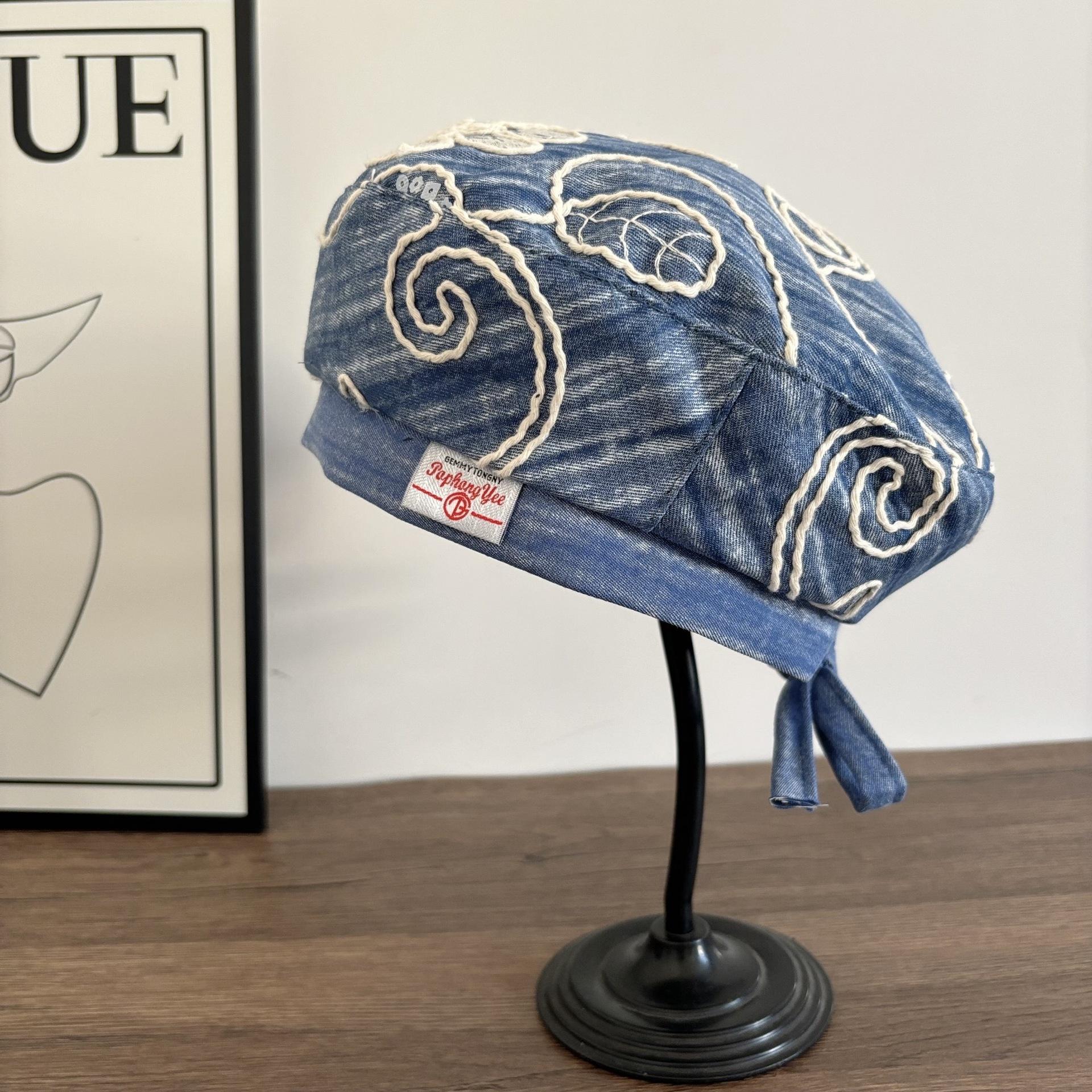 

Outdoor big head circumference beret cowboy beret large size washed retro American painter newsboy hat spring and autumn deepened M（56-58cm） средний синий