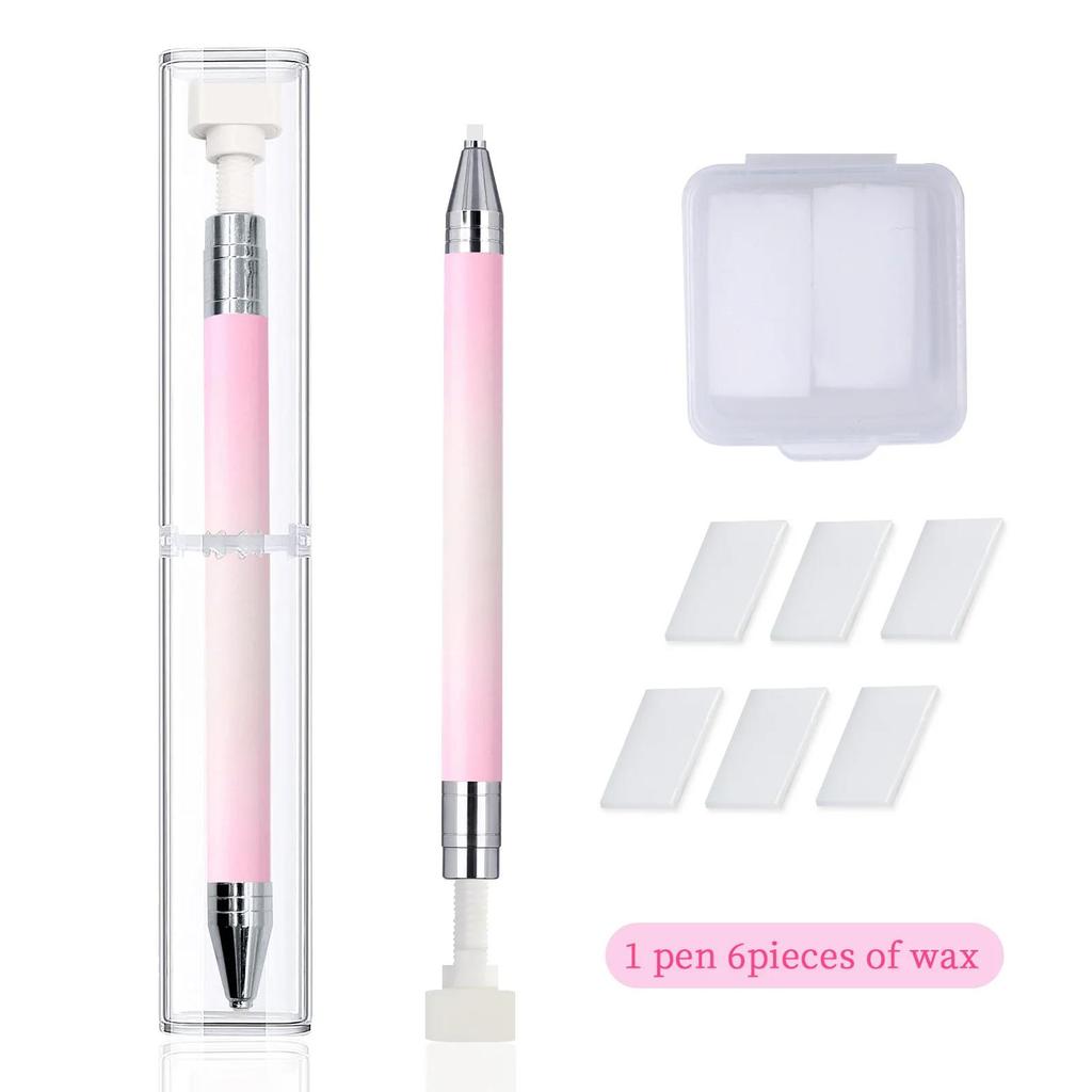 7pcs/Set Reusable Wax Refillable Embroidery Manicure Dotting Tool Nail Art Rhinestone Bead Wax Dotting Pen Otating Glue Point