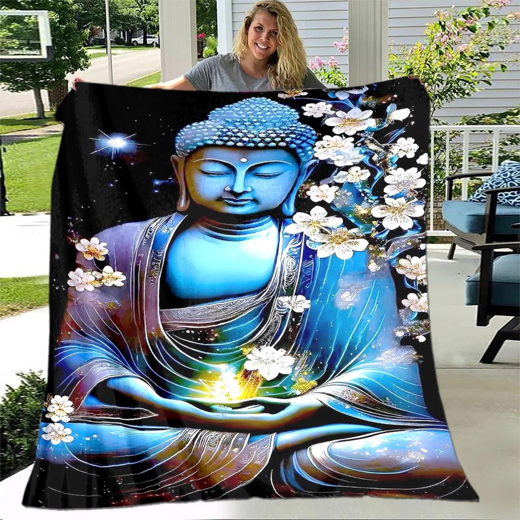 Coperta in Peluche Buddha Sakyamuni Bodhisattva Guanyin del Buddismo, Coperta in Flanella Coperta Plaid per Soggiorno Camera da Letto Letto Divano Preghiera