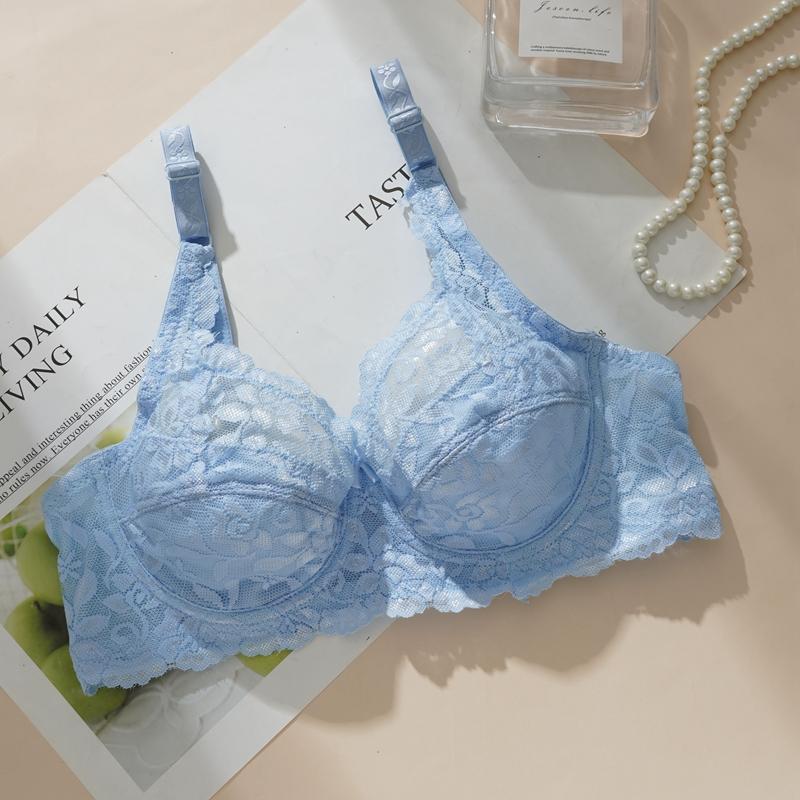 Thin Bras for Big Breasts Sexy French Underwear for Women Thin Gathered Lace Transparent Large Size Breast-collecting Bras Underwire Bra