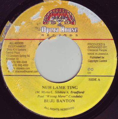 7inch Record BUJU BANTON - Nuh Lame Ting NONE Opera House 2002 Jamaica Reggae, Ska & Dub Used