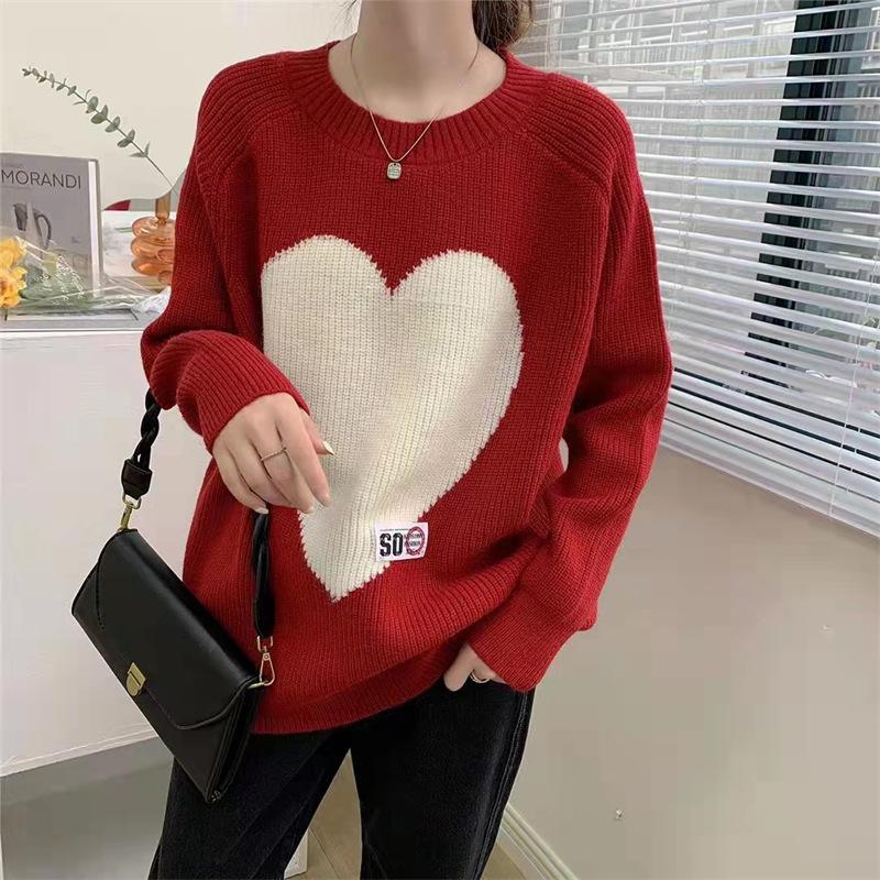 Autumn and Winter Love Knitted Sweater for Women Women's Japanese Style Simple Loose Sweater