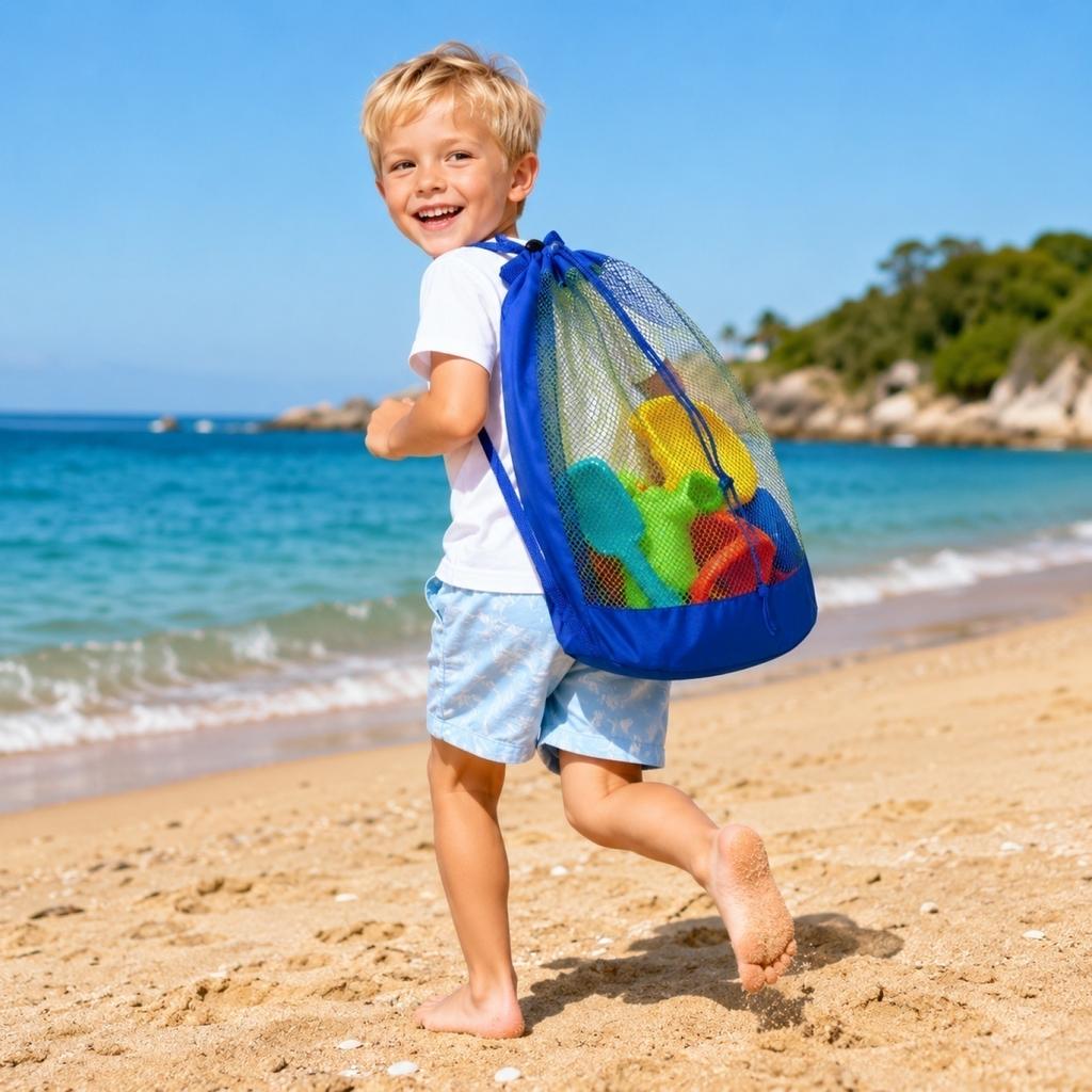 Foldable Mesh Beach Toy Bag for Kids, Toy Storage - Quick Pickup Net Bag for Outdoor Play, Beach, , Travel