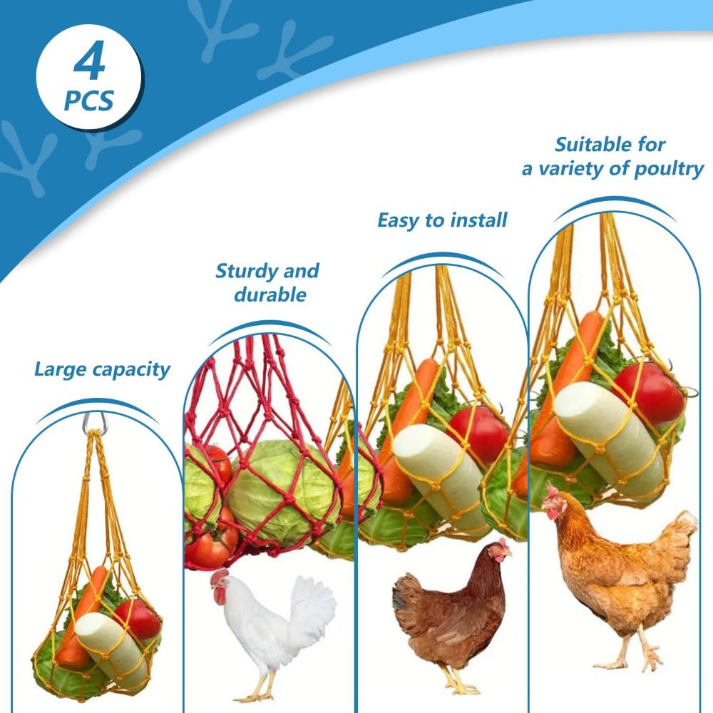Chicken Vegetable String Bag,Chicken Vegetable Hanging Feeder, Chicken Toy Vegetable Rack in Chicken Cage, Poultry Fruit Rack, Chicken Cabbage Feeder