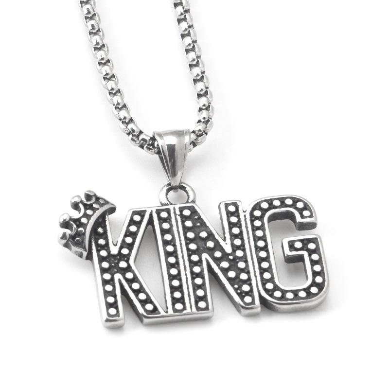 

Stainless Steel KING Crown Pendant Necklace - Hip Hop Rock Retro Punk Style