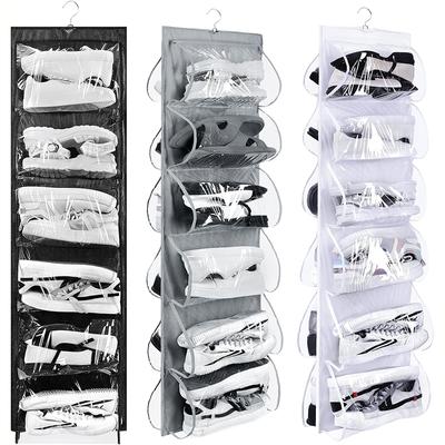 Dual Sided Hanging Shoe Organizer 12 Clear Pockets Mesh Hanging Shoe Rack Holder with Rotating Hanger for Closet Storage Shoes