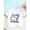 European Sizes Energetic CATBIRTHDAY Number 7 Print Girls' Round Neck T-Shirt, Casual Holiday Style, Perfect Gift