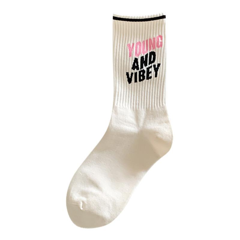 

Женские носки средней длины, модные японские спортивные чулки с буквенным принтом в стиле колледжа, чулки, чулки One Size