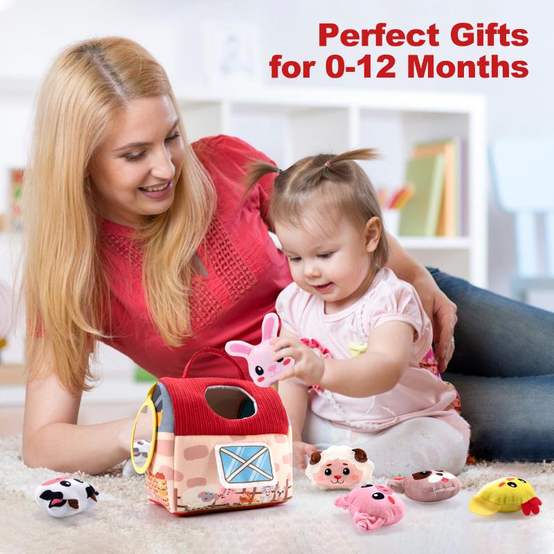Farm Animals Baby Toys Surprise Barn With Stuffed Farm Animals Sensory Montessori Toy Baby Boy Girl Gifts Toy Portable