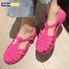 Women Rome Sandals Cut-out Gladiator Style Summer Shoes Soft PVC Peep Toe Girls Student Street Outdoor Sandals