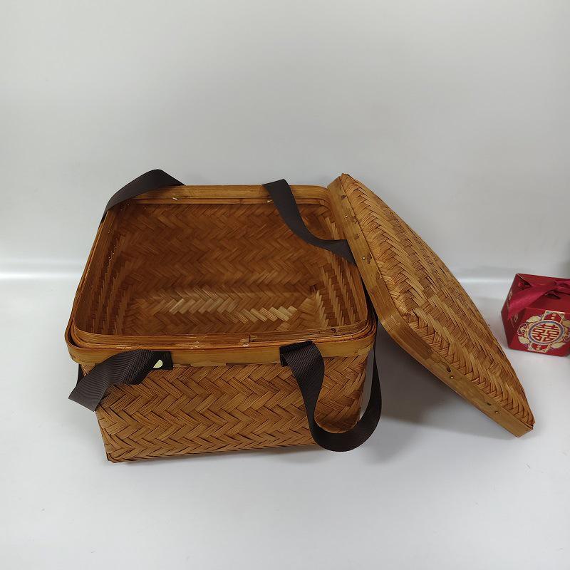 Mid-Autumn Bamboo Gift Basket - Elegant Woven Storage Box with Double Handles