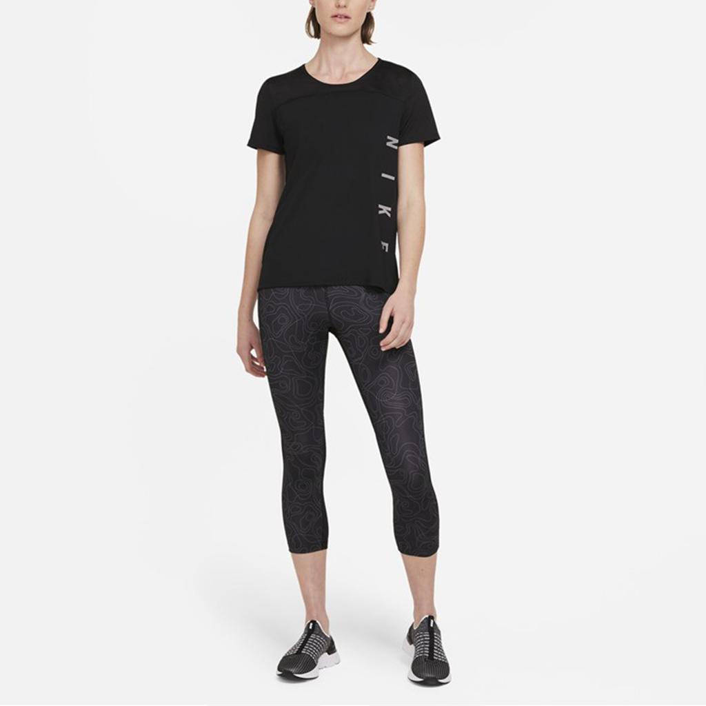 Nike Dri-FIT Reflective Logo Print Quick-Dry Breathable Sports Short-Sleeve T-Shirt Women Tops Black DA1247-010