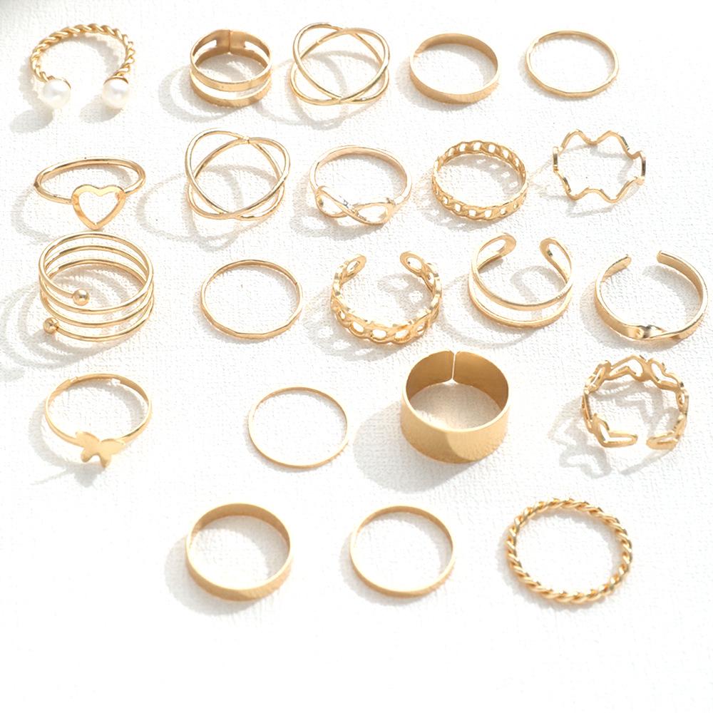 Butterfly Heart Adjustable 22-Piece Multi-Joint Ring Set for Women