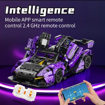 Zaawansowana technologicznie galwanizacja MOC Fioletowa 1:14 Samochód sportowy Elektryczny APP RC Model pojazdu 1227 SZTUK Klocki Klocki Zestaw podarunkowy
