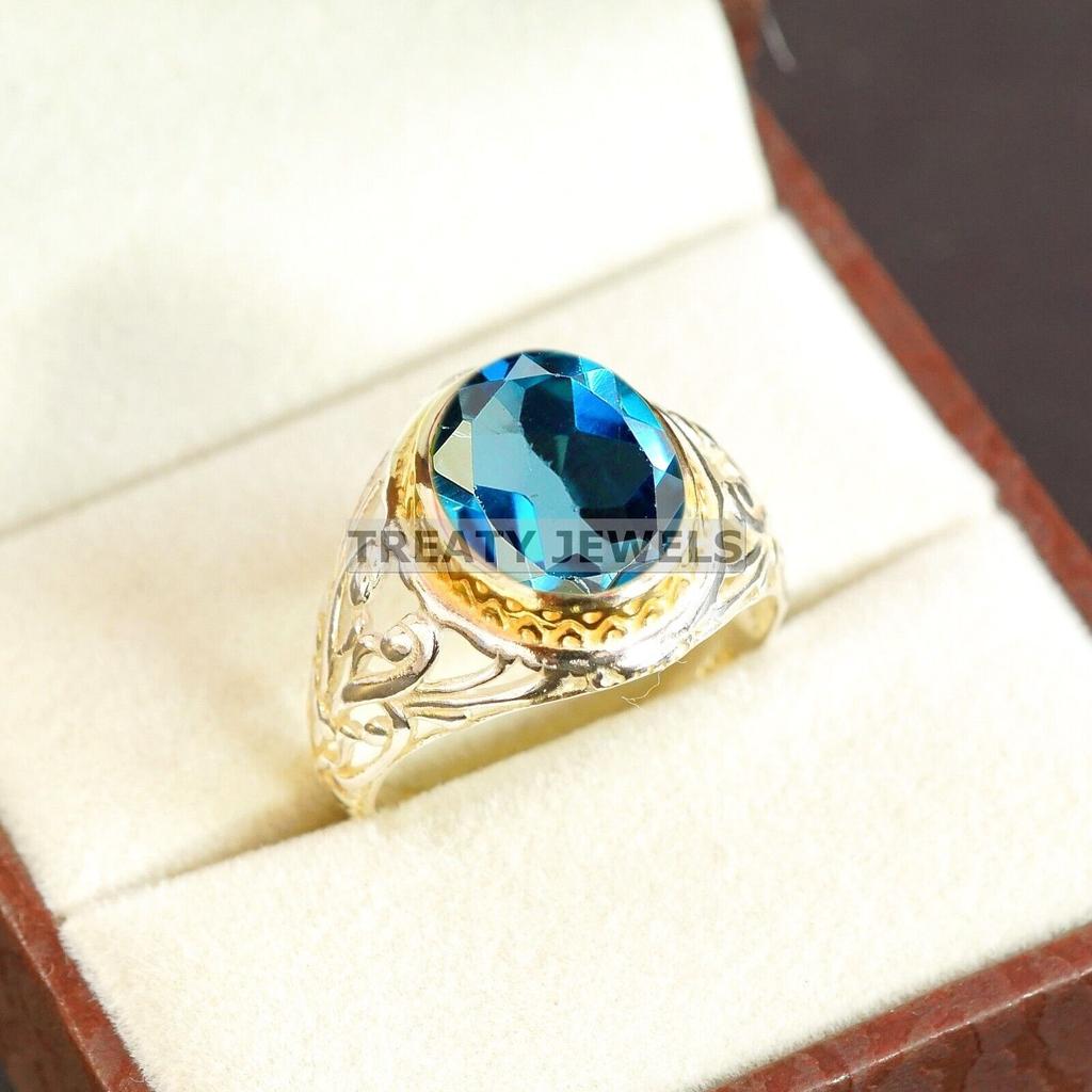 London Blue Topaz Oval Gemstone With 925 Sterling Silver Ring For Men's #B225 JL375675967808