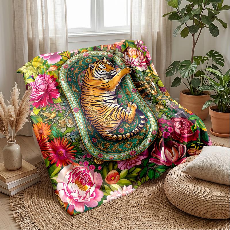 Tiger Relaxing on Beach Theme blanket Lightweight Warm Flannel Blanket Decorative Throw Blanket for Home Decoration