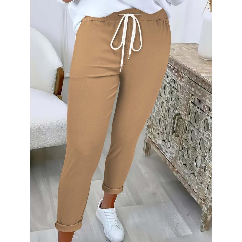 Women's Solid Color Casual Wide Pants with Elastic Drawstring Waist Trousers Casual Solid Color Pants