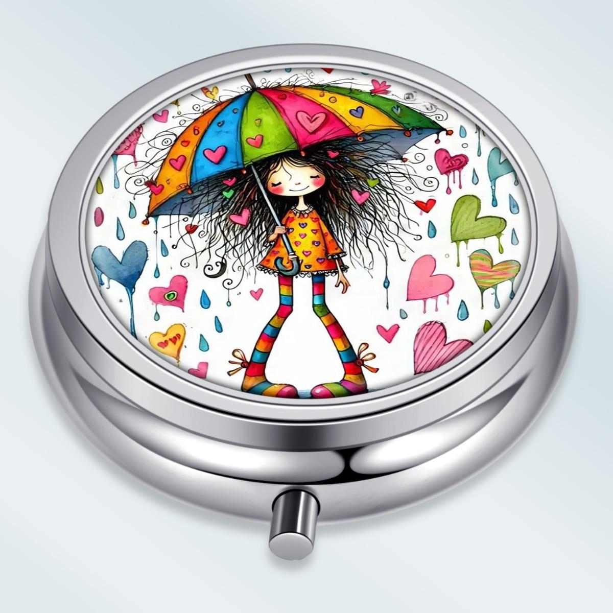 

Portable Pill Box with 3 Compartments, Mini Metal Medicine Organizer Case, Cute Printed Pill Container for Vitamins, Pills, Jewelry, Travel, Daily Use разноцветный
