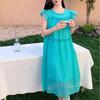 Coffee Break French Blue Small Flying Sleeve Dress Women's Summer Sense Dopamine Seaside Resort Wind Beach A-word Long Dress