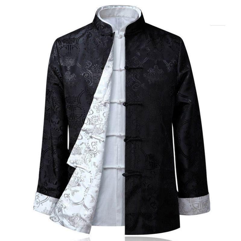 Traditional Chinese Tang Clothing Outer Jacket For Men With Doublesided Wear And Pocket Decor Perfect For Autumn