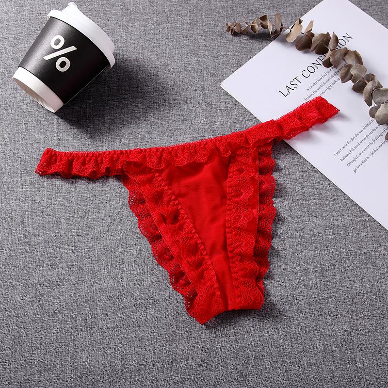 Sissy Pouch Lingerie Panties Sexy Mesh Lace Trim Dummy Sex Thong Low Waist Hip Lift Bikini Briefs Gay Male Night Sleepwear