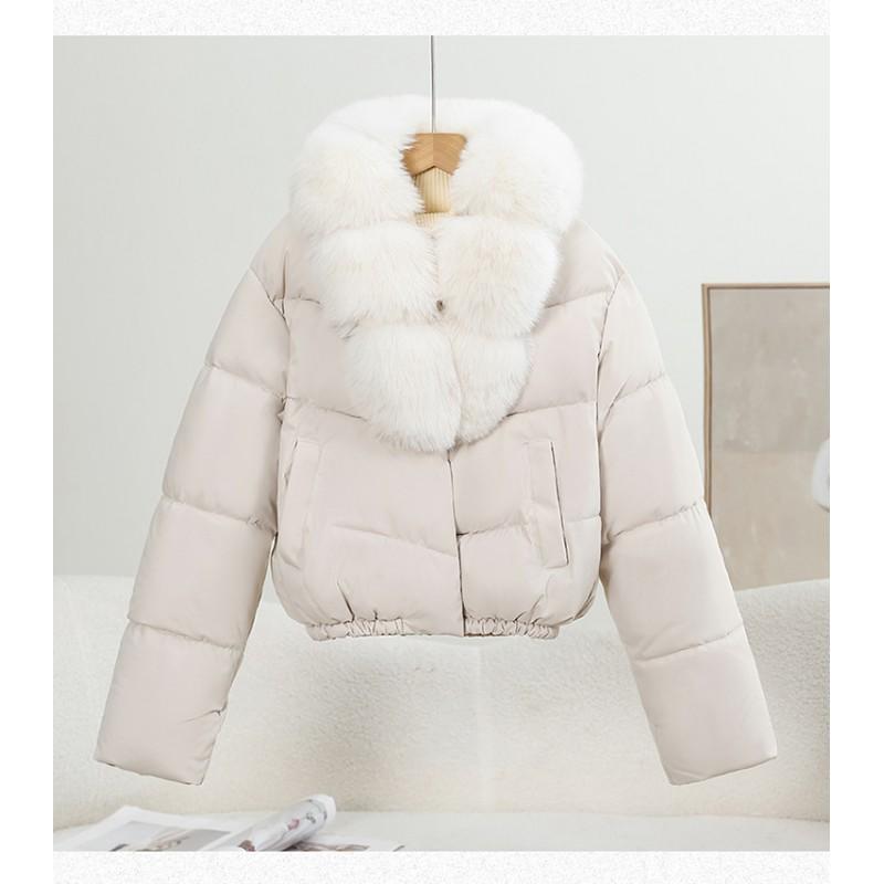 Womens Short Puffer Coat With Faux Fur Collar Winter Thick Warm Slim Fit Cotton Jacket 2026