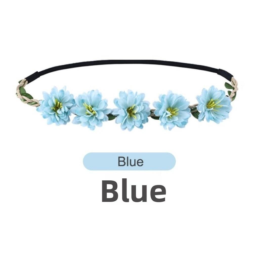 Adjustable Ribbon Floral Wreath Crown Pink Rose Bohemia Garland Headpiece  for Girls Women