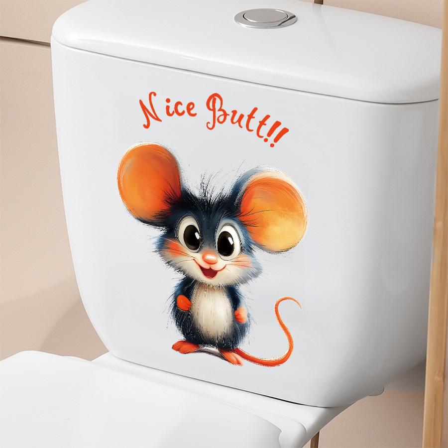 Cute Cartoon Mouse Creative Toilet Stickers, Self-Adhesive Decor for Bathroom Toilet Lid and Tank Decoration