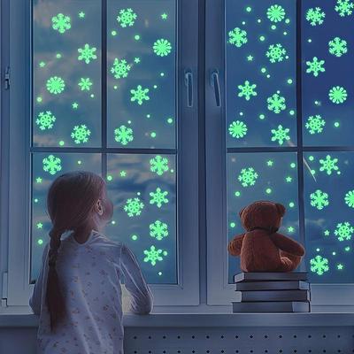 50PCS Luminescent The Dark Snowflake Wall Stickers, Mini Christmas Snowflake Luminous Wall Decoration, Suitable for Home Bedroom Baby Room Decoration