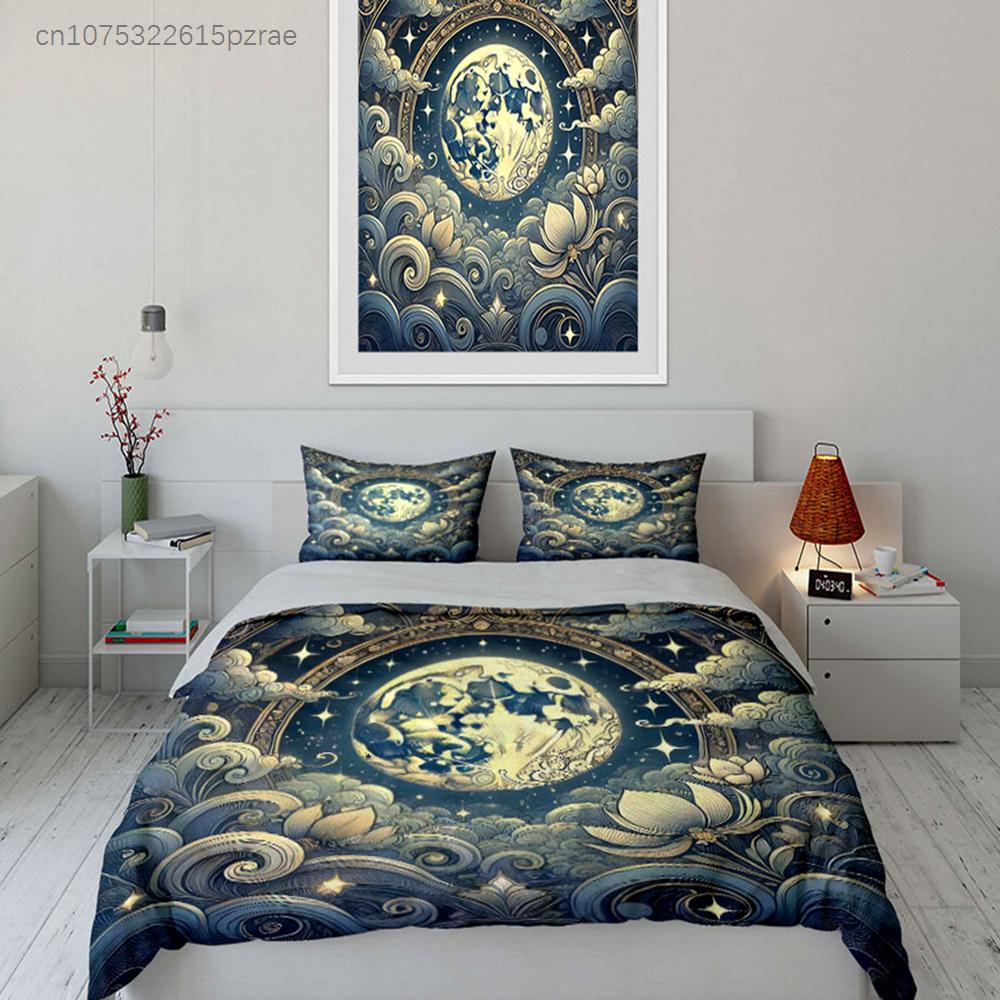 Moonlit Lotus Design Set Multiple Sizes Kid's And Adults' Bedroom Exquisite 3PC Bedding Set, Gift
