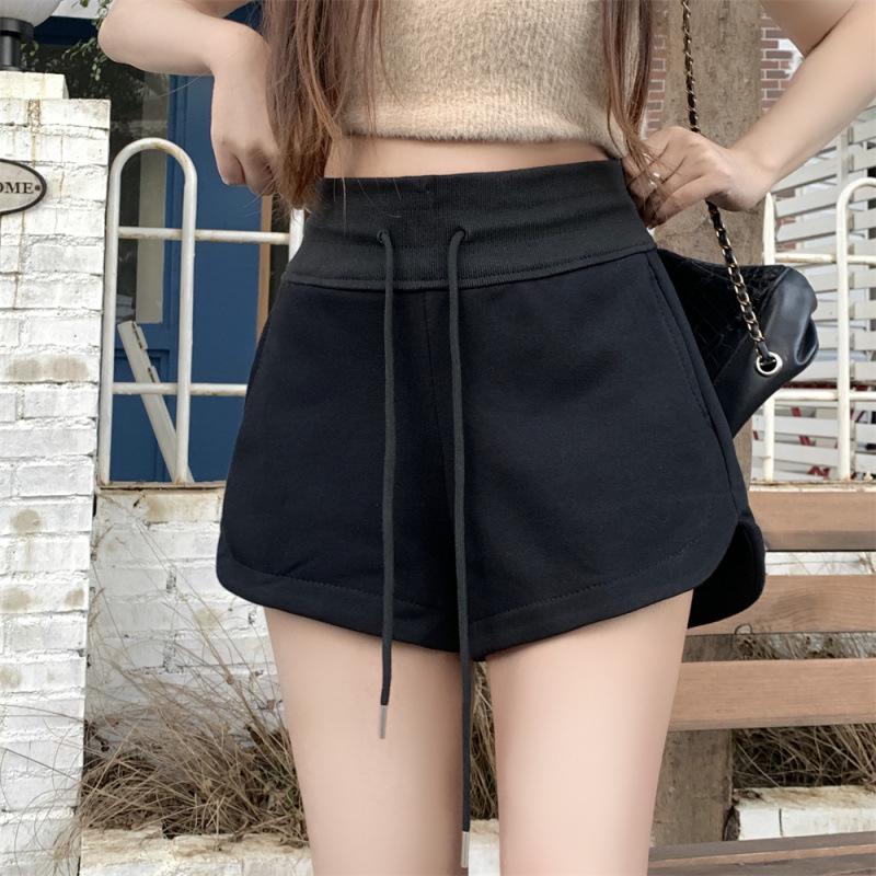 2026 New Women s Drawstring Pocket Shorts - Minimalist Solid Color Design, 320g Slim Fit with Print XL