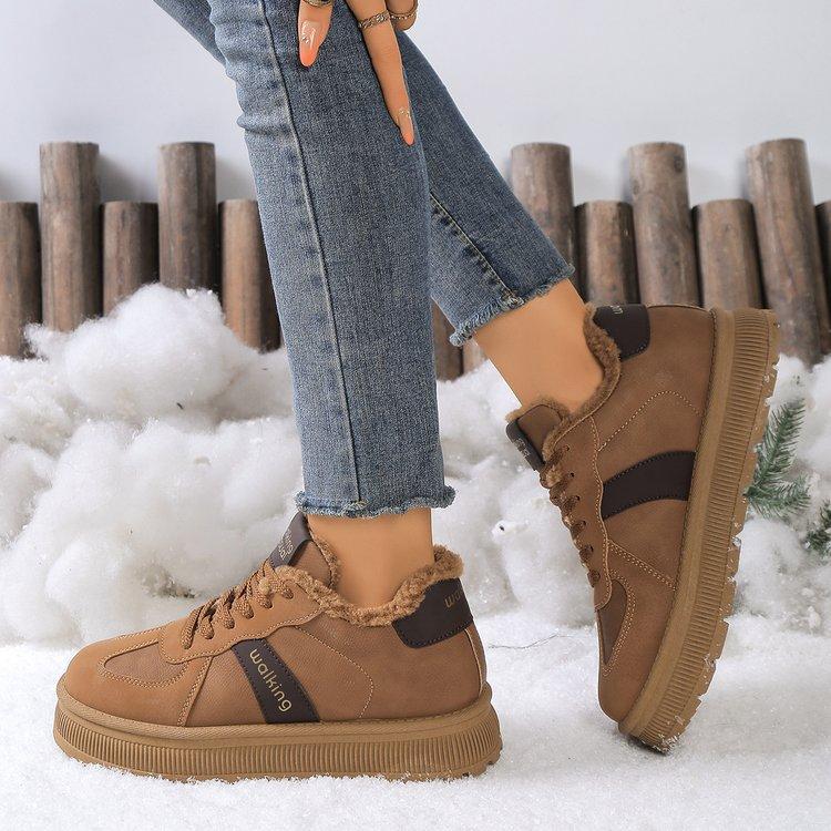 Women's Large Size Padded Thickened Winter Warm Fur One Snow Boots Padded Lining Ankle Boots Non-slip Hiking Sports Cotton De Training Shoes